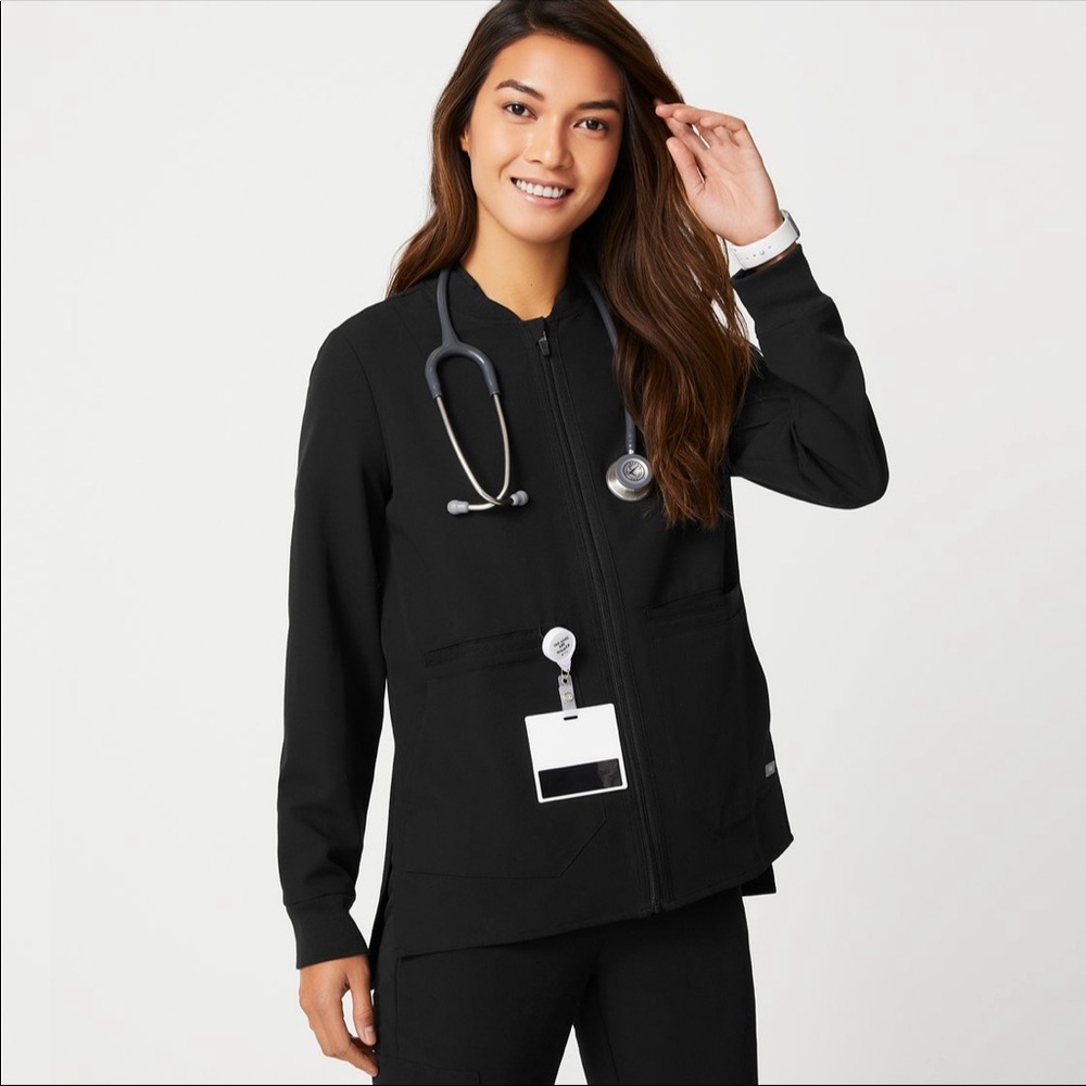 Figs XXS black bellery scrub full zip jacket XXS
